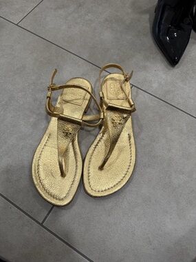 Tory Burch Metallic Gold T-Strap Sandals